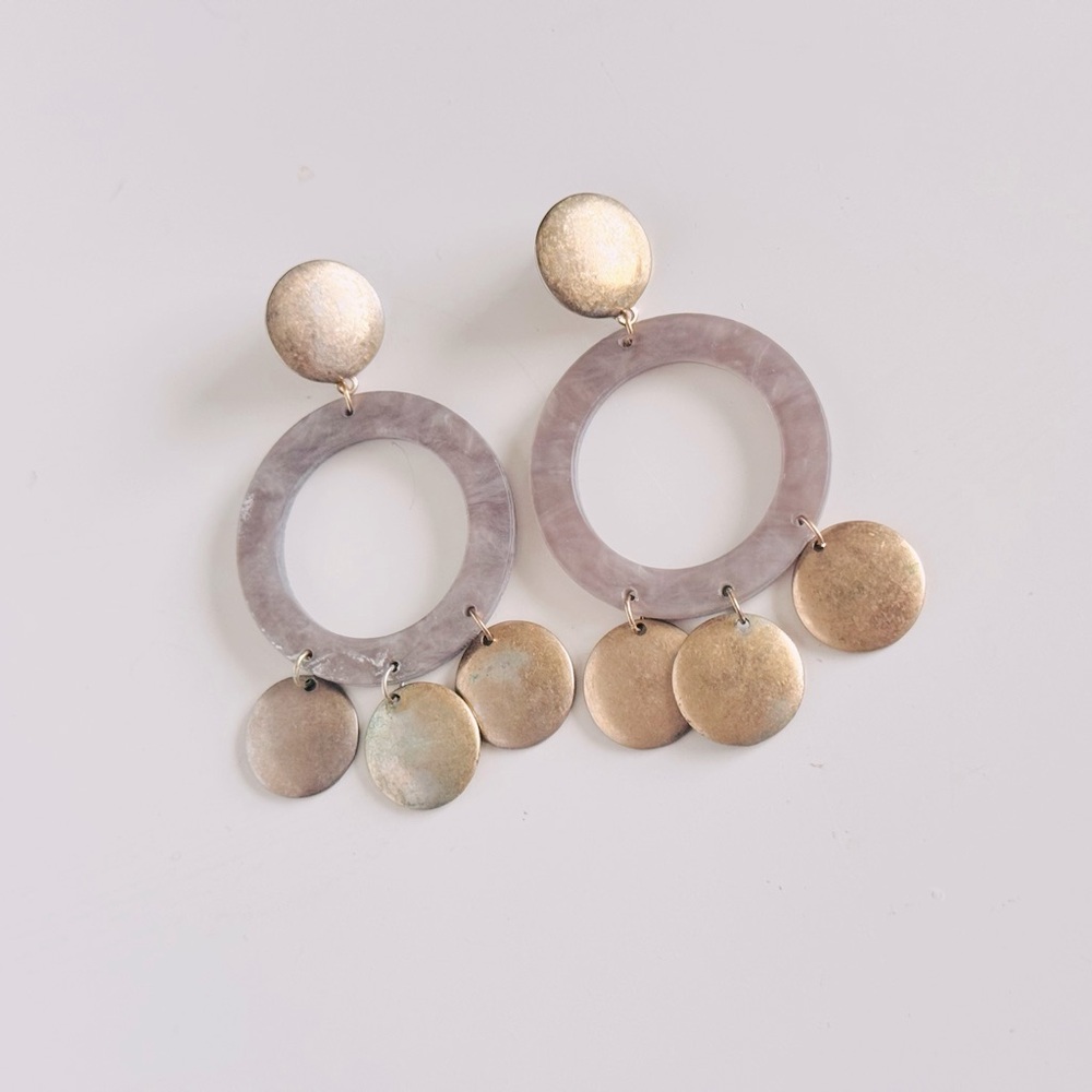 NORDSTROM 3” Silver & Gold Acrylic Disc Hoop Earrings